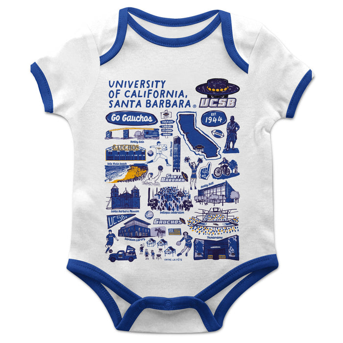 UC Santa Barbara Gauchos UCSB Hand Sketched Vive La Fete Impressions Artwork Infant White Short Sleeve Onesie Bodysuit