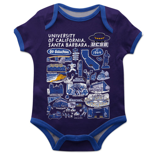 UC Santa Barbara Gauchos UCSB Hand Sketched Vive La Fete Impressions Artwork Infant Purple Short Sleeve Onesie Bodysuit
