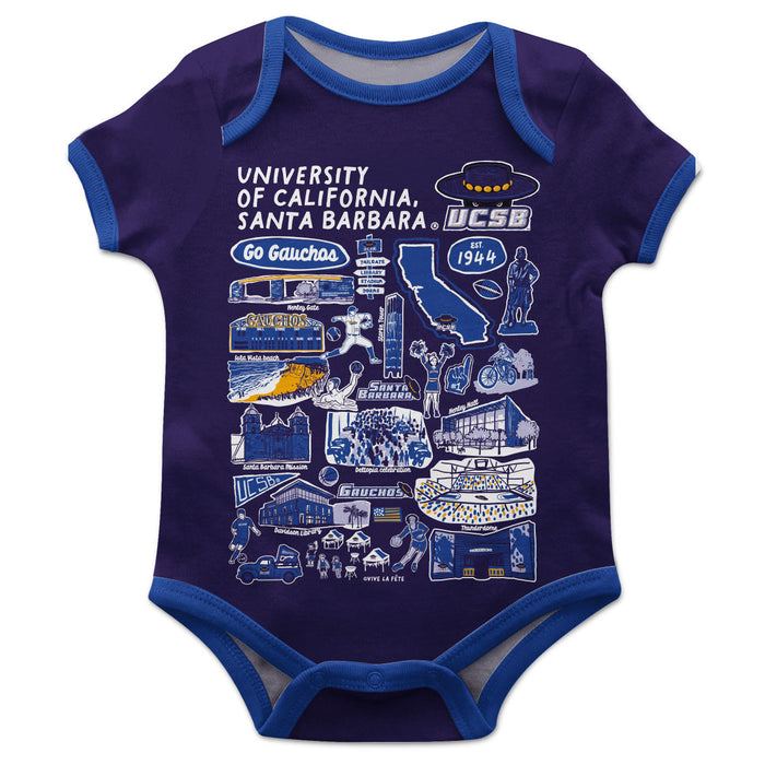 UC Santa Barbara Gauchos UCSB Hand Sketched Vive La Fete Impressions Artwork Infant Purple Short Sleeve Onesie Bodysuit