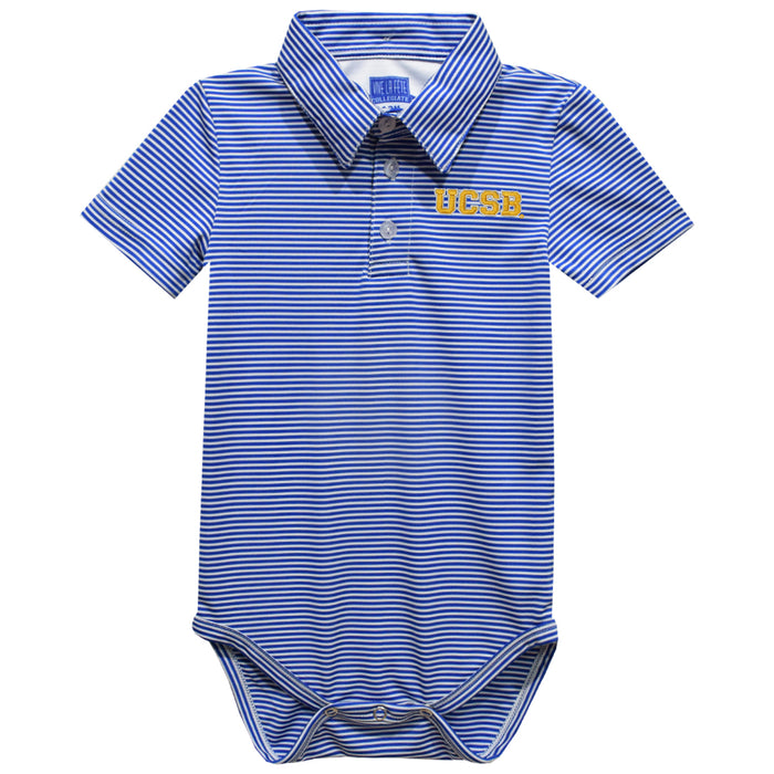 UC Santa Barbara Gauchos UCSB Embroidered Royal Stripes Stripe Knit Polo Onesie