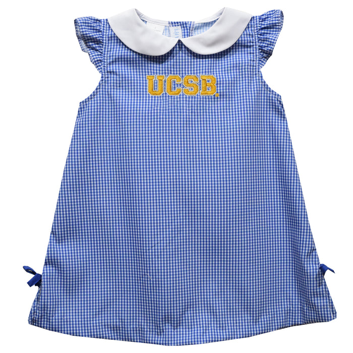UC Santa Barbara Gauchos UCSB Embroidered Royal Gingham A Line Dress