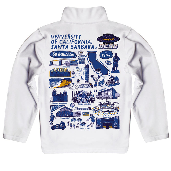 UC Santa Barbara Gauchos UCSB Hand Sketched Vive La Fete Impressions Artwork White Boys Quarter Zip Pullover V1 - Vive La Fête - Online Apparel Store