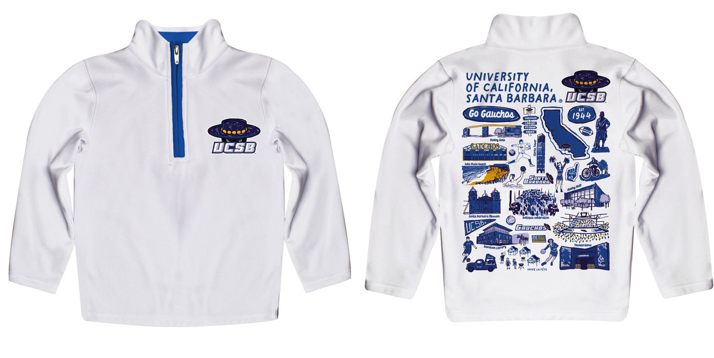 UC Santa Barbara Gauchos UCSB Hand Sketched Vive La Fete Impressions Artwork White Boys Quarter Zip Pullover V1 - Vive La Fête - Online Apparel Store