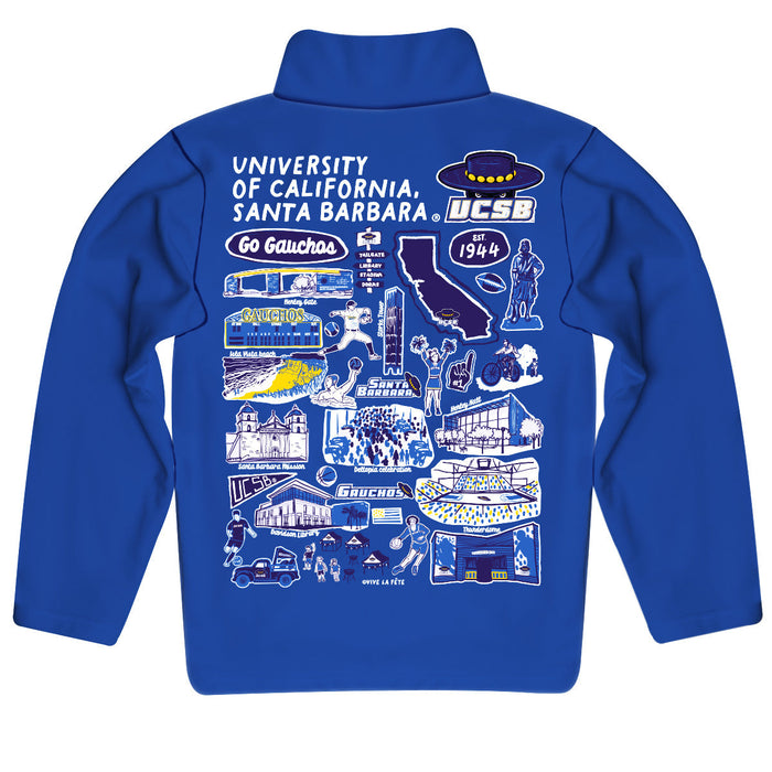 UC Santa Barbara Gauchos UCSB Hand Sketched Vive La Fete Impressions Artwork Blue Boys Quarter Zip Pullover V1 - Vive La Fête - Online Apparel Store