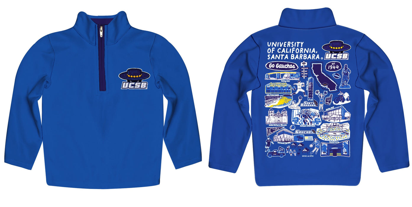 UC Santa Barbara Gauchos UCSB Hand Sketched Vive La Fete Impressions Artwork Blue Boys Quarter Zip Pullover V1 - Vive La Fête - Online Apparel Store