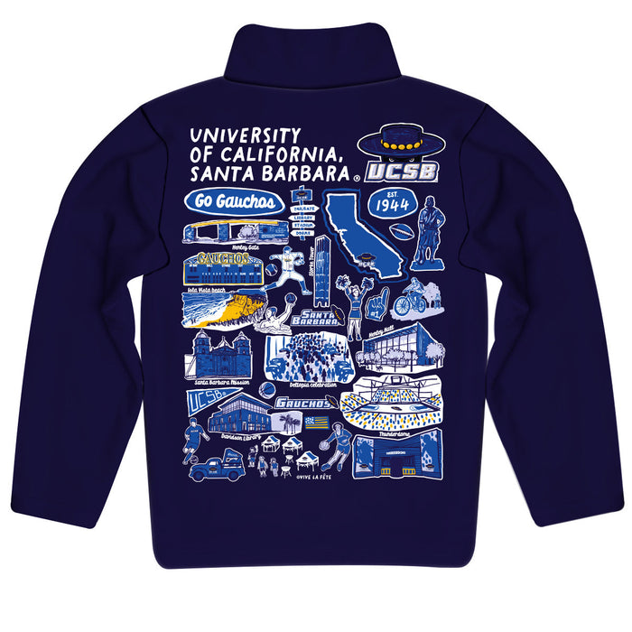 UC Santa Barbara Gauchos UCSB Hand Sketched Vive La Fete Impressions Artwork Purple Boys Quarter Zip Pullover V1 - Vive La Fête - Online Apparel Store