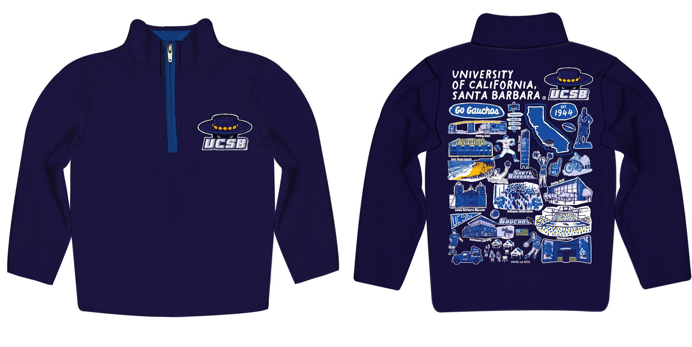 UC Santa Barbara Gauchos UCSB Hand Sketched Vive La Fete Impressions Artwork Purple Boys Quarter Zip Pullover V1 - Vive La Fête - Online Apparel Store