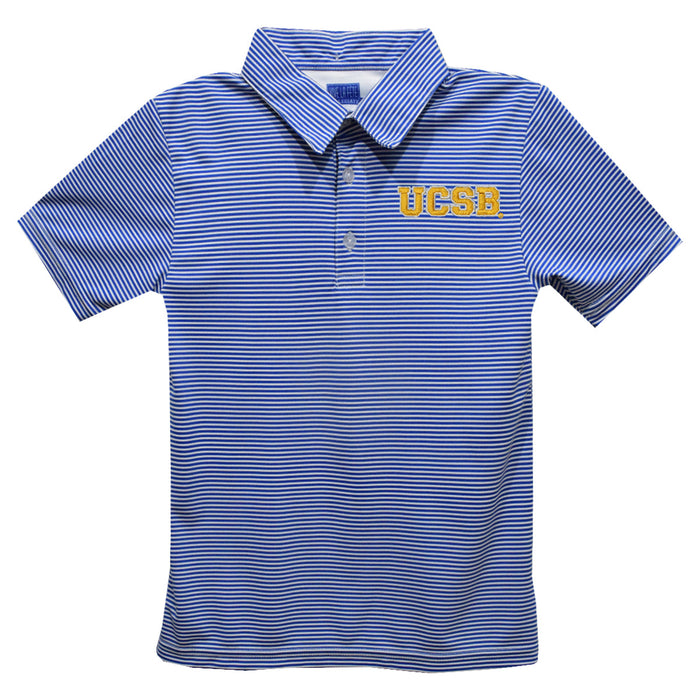 UC Santa Barbara Gauchos UCSB Embroidered Royal Stripes Short Sleeve Polo Box Shirt