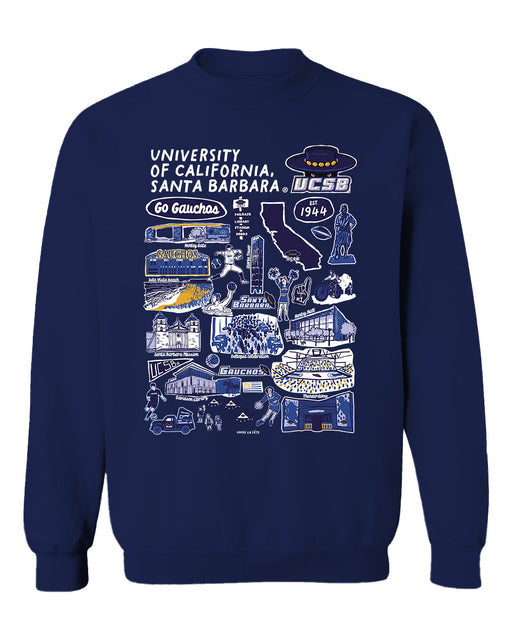 UC Santa Barbara Gauchos UCSB Vive La Fete Impressions Navy Cotton Crewneck Sweatshirt for Women