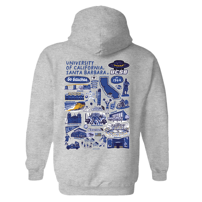 UC Santa Barbara Gauchos UCSB Hand Sketched Artwork Cotton Fleece Women Hoodie - Vive La Fête - Online Apparel Store