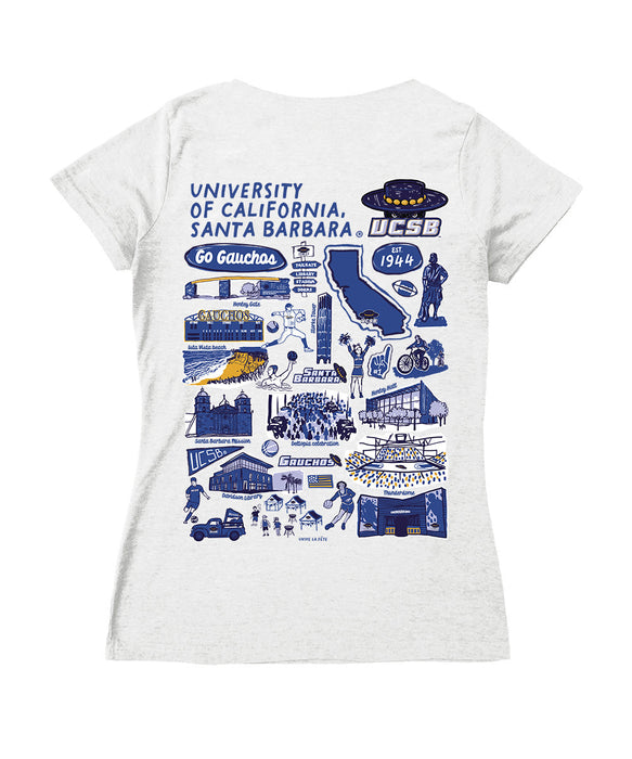 UC Santa Barbara Gauchos Hand Sketched Vive La Fete Impressions Artwork Royal Women Cotton Short Sleeve V-Neck Tshirt