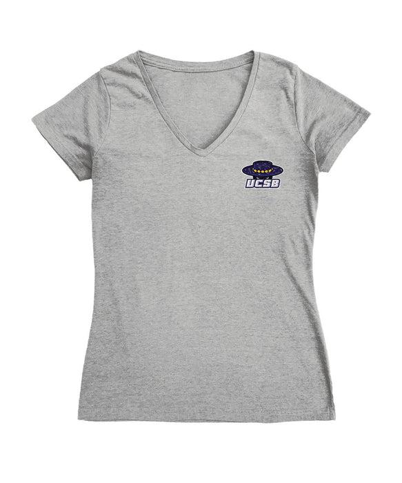 UC Santa Barbara Gauchos Hand Sketched Vive La Fete Impressions Artwork Grey Women Cotton Short Sleeve V-Neck Tshirt
