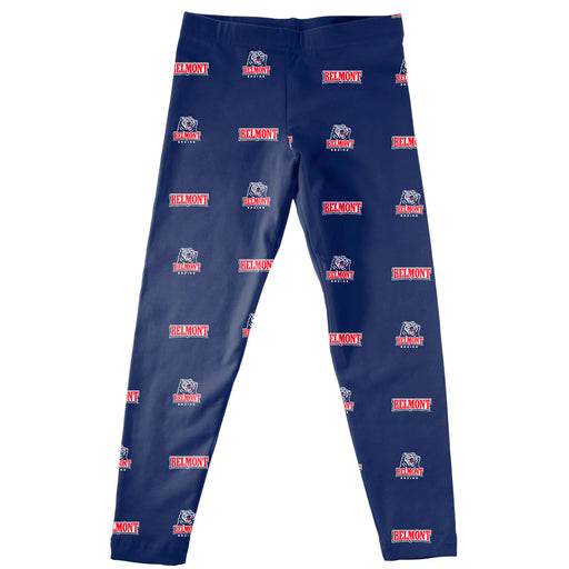 Belmont University Bruins Vive La Fete Girls Game Day All Over Two Logos Elastic Waist Classic Play Blue Leggings Tights