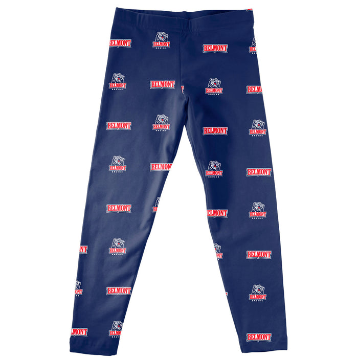 Belmont University Bruins Vive La Fete Girls Game Day All Over Two Logos Elastic Waist Classic Play Blue Leggings Tights