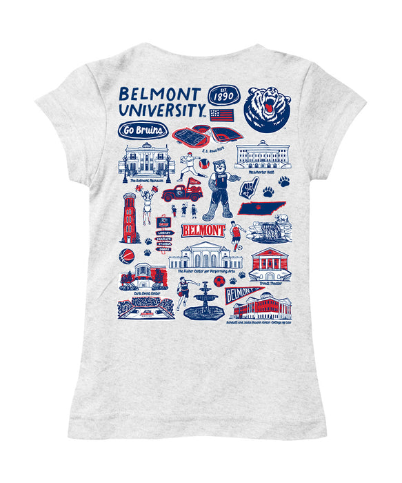 Belmont University Bruins Hand Sketched Vive La Fete Impressions Artwork White Girls Cotton Short Sleeve Tee - Vive La Fête - Online Apparel Store