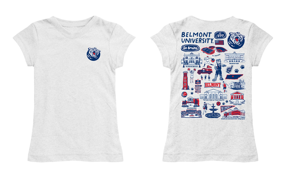 Belmont University Bruins Hand Sketched Vive La Fete Impressions Artwork White Girls Cotton Short Sleeve Tee - Vive La Fête - Online Apparel Store
