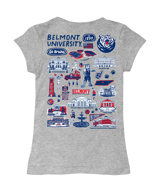 Belmont University Bruins Hand Sketched Vive La Fete Impressions Artwork Grey Girls Cotton Short Sleeve Tee - Vive La Fête - Online Apparel Store