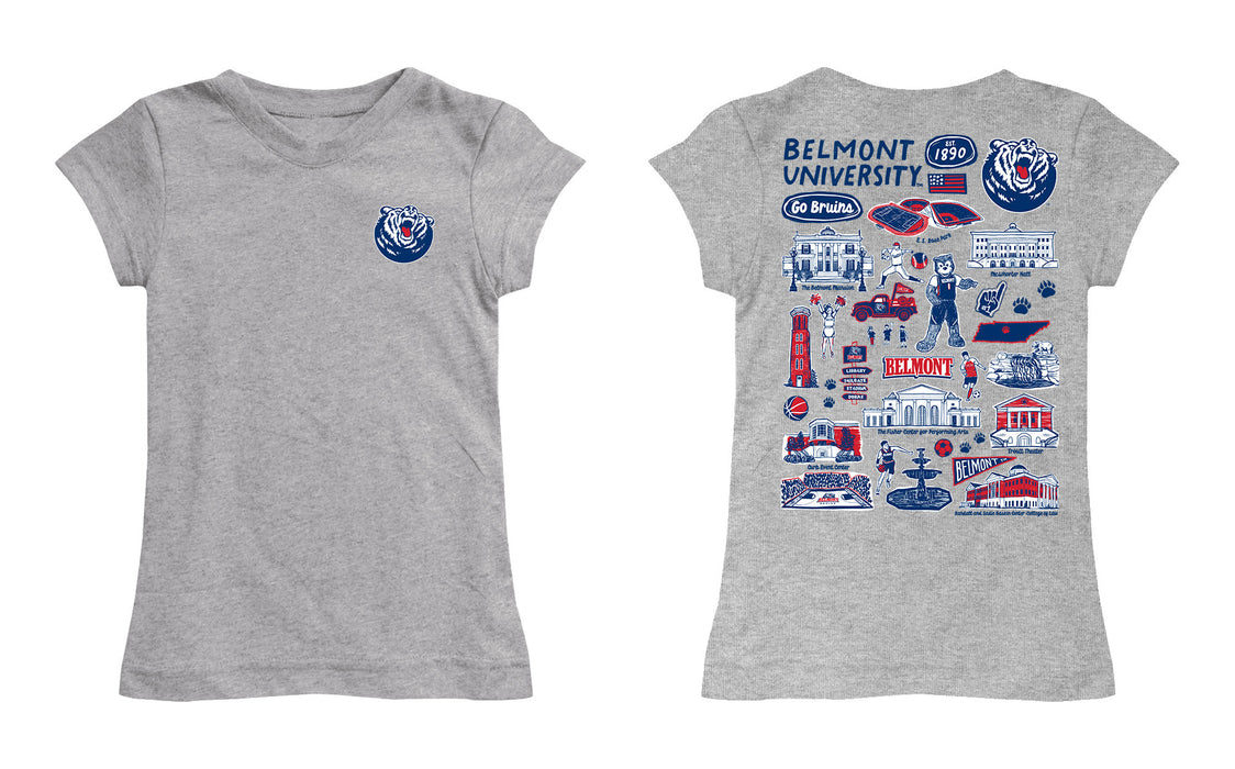 Belmont University Bruins Hand Sketched Vive La Fete Impressions Artwork Grey Girls Cotton Short Sleeve Tee - Vive La Fête - Online Apparel Store