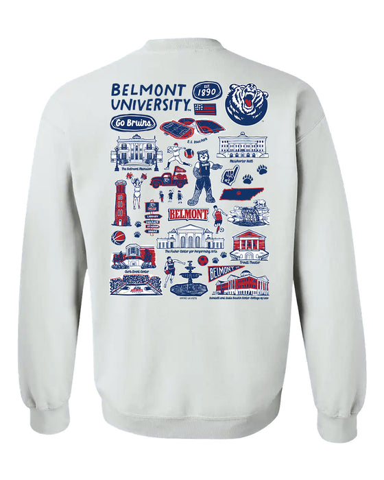 Belmont University Bruins Hand Sketched Artwork Navy Crewneck Sweatshirt for Women - Vive La Fête - Online Apparel Store