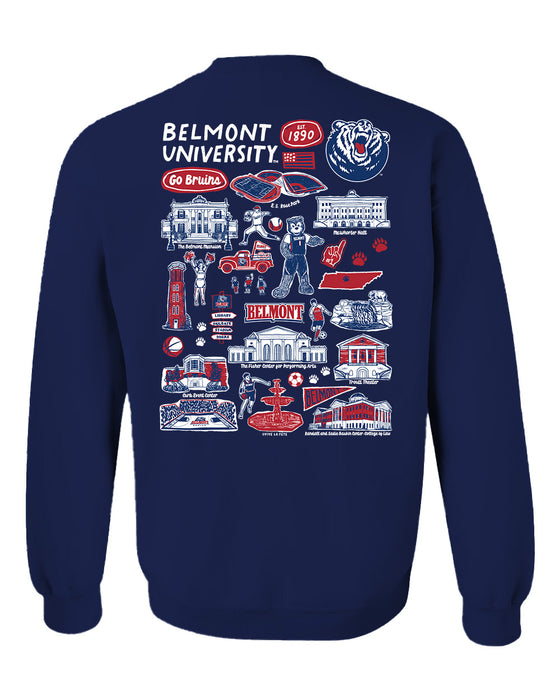 Belmont University Bruins Hand Sketched Artwork Navy Crewneck Sweatshirt for Women - Vive La Fête - Online Apparel Store