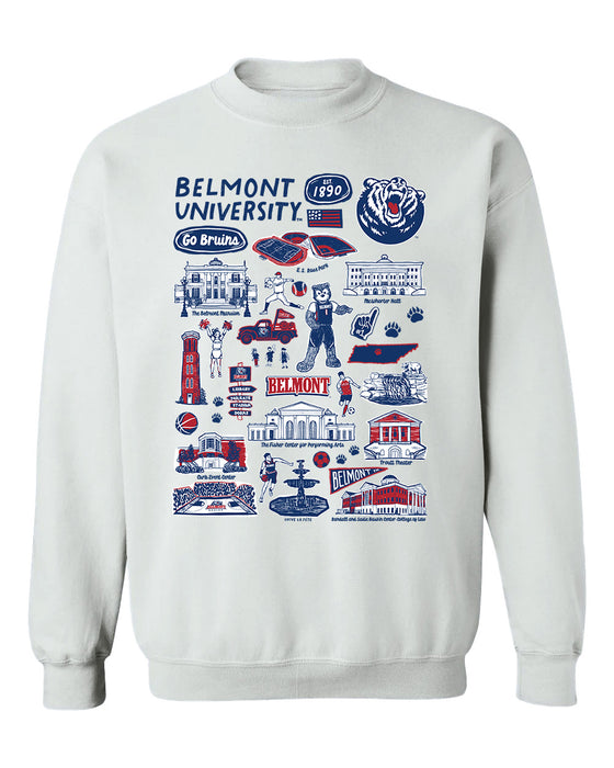 Belmont University Bruins Hand Sketched Vive La Fete Impressions White Cotton Crewneck Sweatshirt for Women