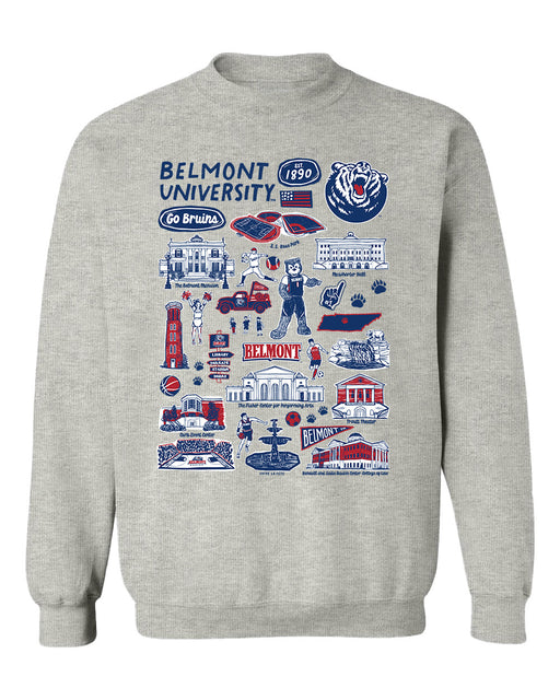 Belmont University Bruins Hand Sketched Vive La Fete Impressions Grey Cotton Crewneck Sweatshirt for Women
