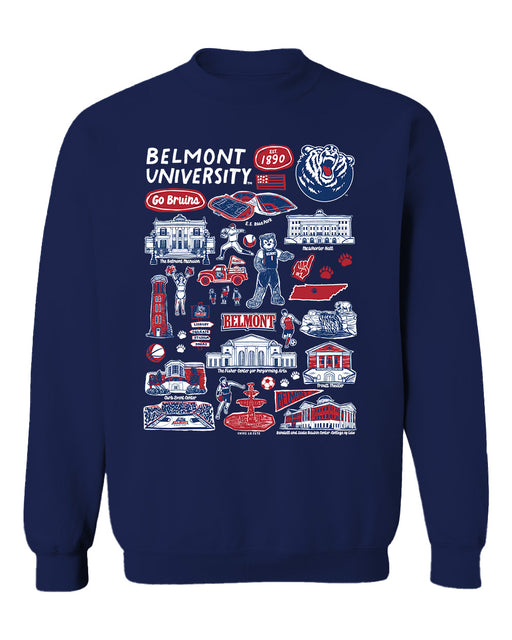 Belmont University Bruins Vive La Fete Impressions Navy Cotton Crewneck Sweatshirt for Women