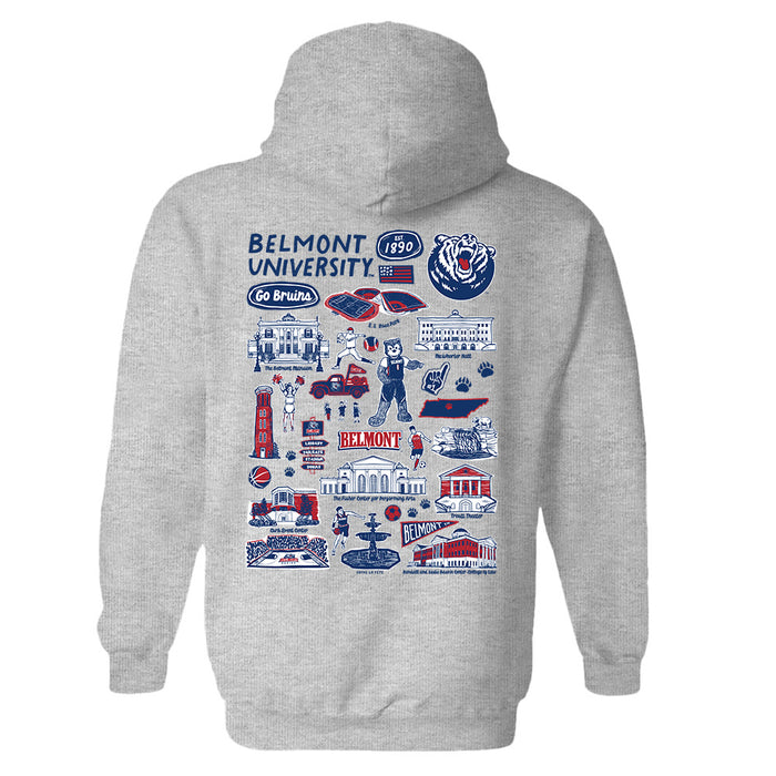 Belmont University Bruins Hand Sketched Artwork Cotton Fleece Women Hoodie - Vive La Fête - Online Apparel Store