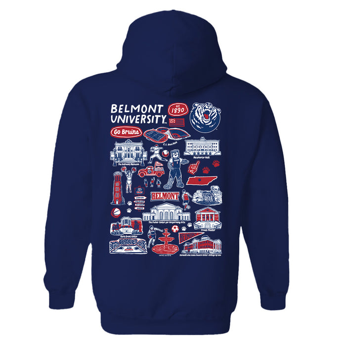 Belmont University Bruins Hand Sketched Artwork Cotton Fleece Women Hoodie - Vive La Fête - Online Apparel Store