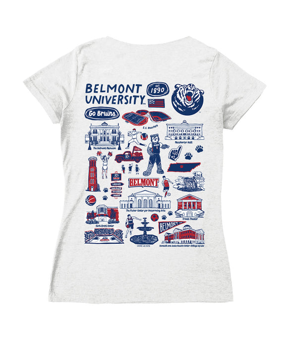 Belmont University Bruins Hand Sketched Vive La Fete Impressions Artwork Navy Women Cotton Short Sleeve V-Neck Tshirt