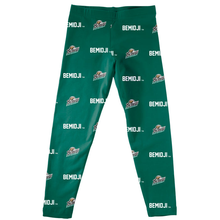 Bemidji State Beavers BSU Vive La Fete Girl Game Day All Over Two Logos Elastic Waist Classic Play Green Leggings Tights
