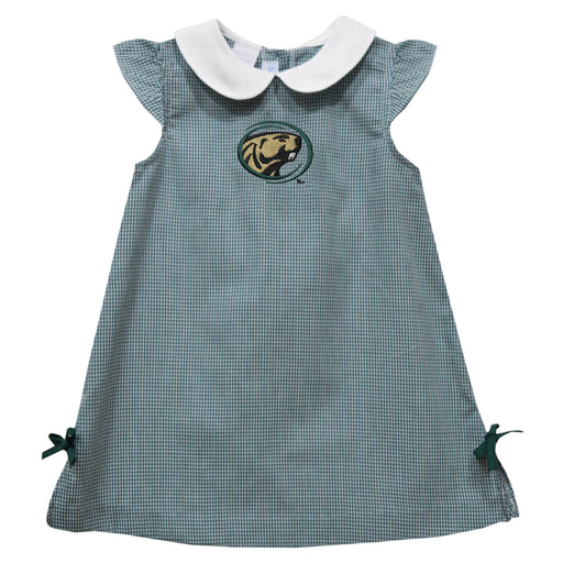 Bemidji State Beavers BSU Embroidered Hunter Green Gingham A Line Dress