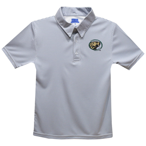 Bemidji State Beavers BSU Embroidered Gray Stripes Short Sleeve Polo Box Shirt
