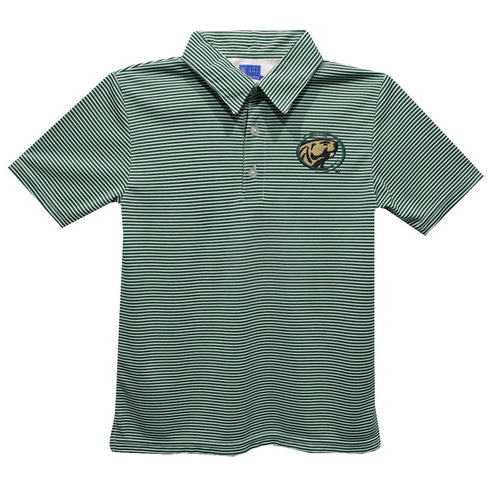 Bemidji State Beavers BSU Embroidered Hunter Green Stripes Short Sleeve Polo Box Shirt