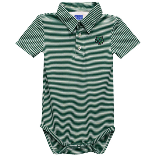Binghamton University Bearcats Embroidered Hunter Green Stripe Knit Boys Polo Bodysuit