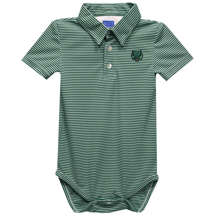 Binghamton University Bearcats Embroidered Hunter Green Stripe Knit Boys Polo Bodysuit