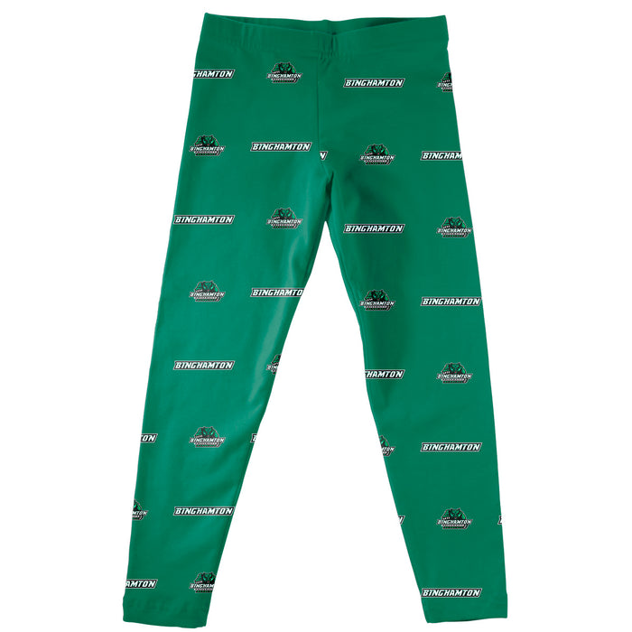 Binghamton Bearcats Vive La Fete Girls Game Day All Over Two Logos Elastic Waist Classic Play Green Leggings Tights
