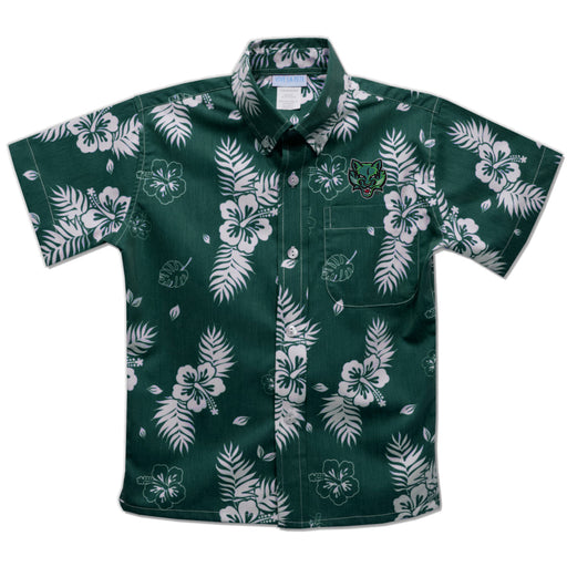 Binghamton University Bearcats Embroidered Hunter Green Hawaiian Short Sleeve Button Down Shirt