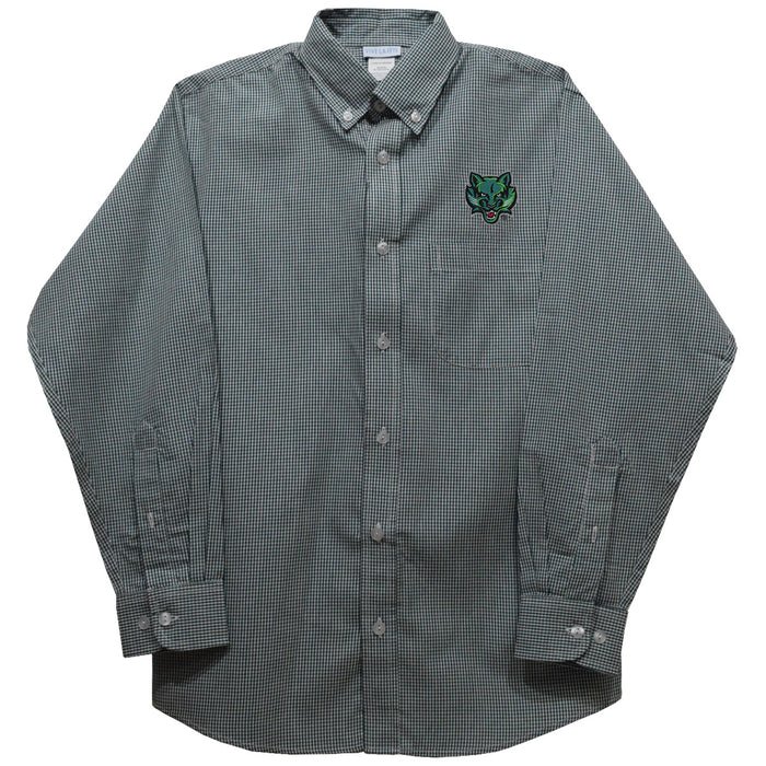Binghamton University Bearcats Embroidered Hunter Green Gingham Long Sleeve Button Down Shirt