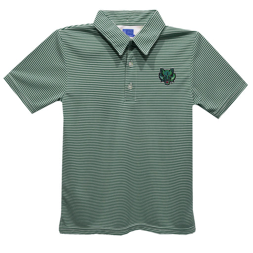 Binghamton University Bearcats Embroidered Hunter Green Stripes Short Sleeve Polo Box Shirt