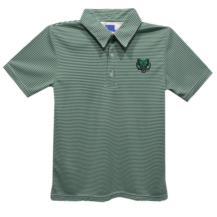 Binghamton University Bearcats Embroidered Hunter Green Stripes Short Sleeve Polo Box Shirt