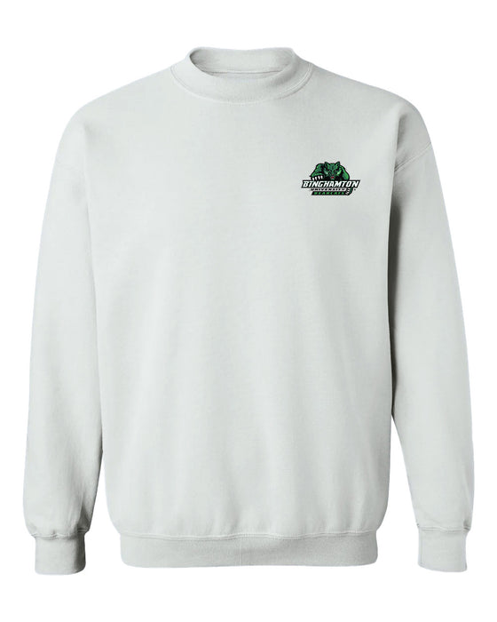 Binghamton University Bearcats Hand Sketched Vive La Fete Impressions Artwork White Crew Neck Sweatshirt for Women