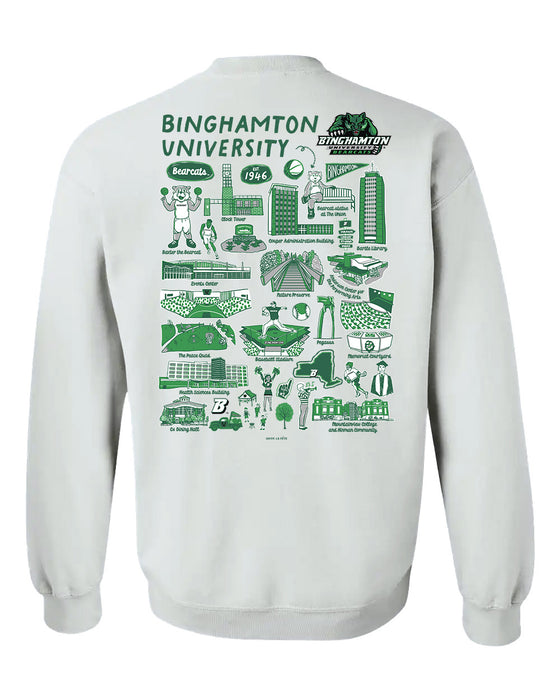 Binghamton University Bearcats Hand Sketched Vive La Fete Impressions Artwork Green Crew Neck Sweatshirt for Women - Vive La Fête - Online Apparel Store