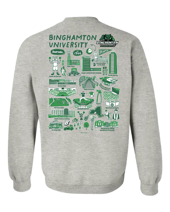 Binghamton University Bearcats Hand Sketched Vive La Fete Impressions Artwork Green Crew Neck Sweatshirt for Women - Vive La Fête - Online Apparel Store