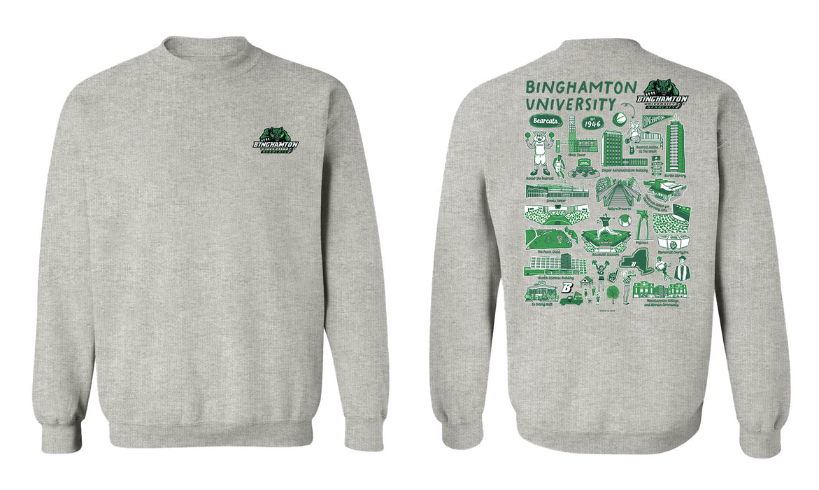 Binghamton University Bearcats Hand Sketched Vive La Fete Impressions Artwork Green Crew Neck Sweatshirt for Women - Vive La Fête - Online Apparel Store