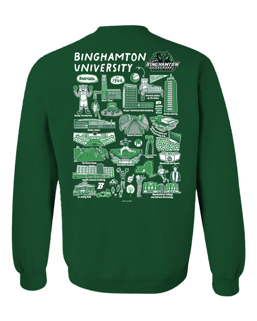 Binghamton University Bearcats Hand Sketched Vive La Fete Impressions Artwork Green Crew Neck Sweatshirt for Women - Vive La Fête - Online Apparel Store