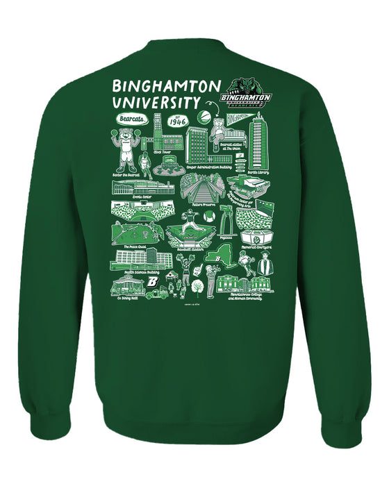Binghamton University Bearcats Hand Sketched Vive La Fete Impressions Artwork Green Crew Neck Sweatshirt for Women - Vive La Fête - Online Apparel Store