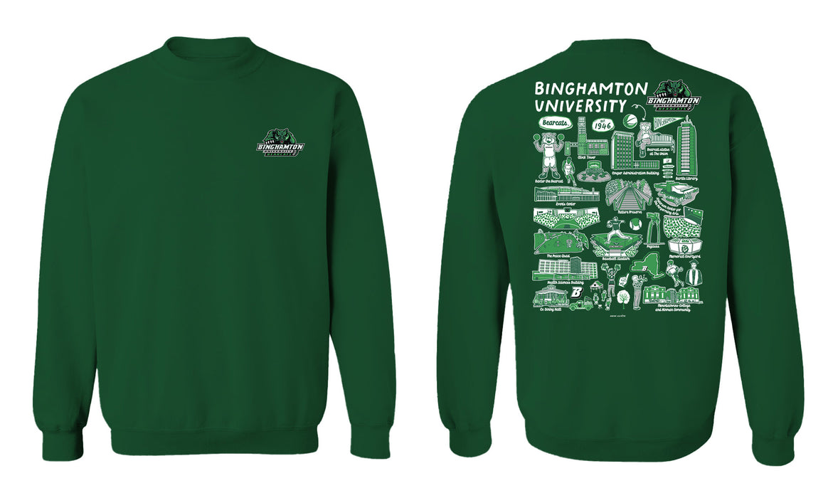 Binghamton University Bearcats Hand Sketched Vive La Fete Impressions Artwork Green Crew Neck Sweatshirt for Women - Vive La Fête - Online Apparel Store