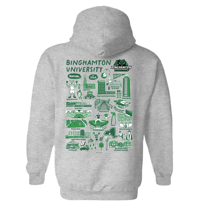 Binghamton University Bearcats Hand Sketched Vive La Fete Impressions Artwork Green Cotton Fleece Long Sleeve Hoodie - Vive La Fête - Online Apparel Store