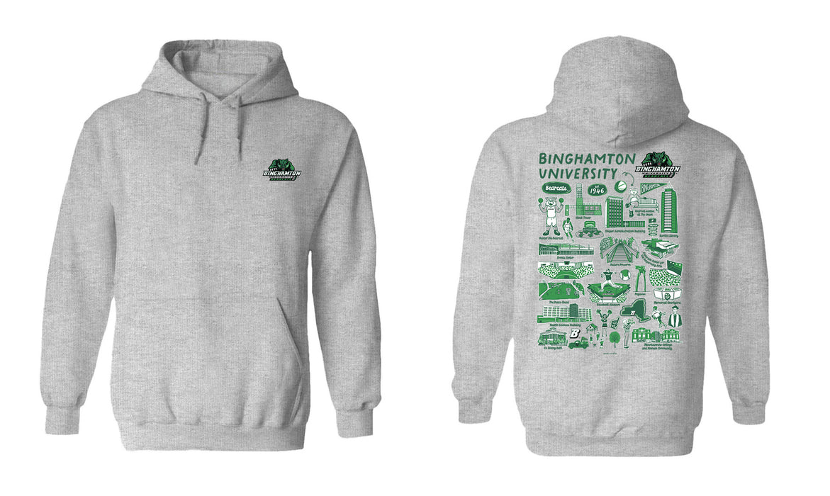 Binghamton University Bearcats Hand Sketched Vive La Fete Impressions Artwork Green Cotton Fleece Long Sleeve Hoodie - Vive La Fête - Online Apparel Store